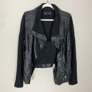 Blank NYC Faux Leather Moto Jacket Womens Large Black Mock Neck Drape Front